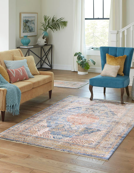 Blue 2' 2 x 3' 1 Noble Rectangle Area Rug 100% Polyester Traditional Distressed Classic Contemporary Carpet for Home Decor for Sale at Rug Engine