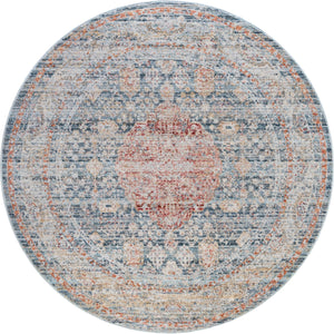 Blue 3' 10 x 3' 10 Noble Round Area Rug 100% Polyester Traditional Distressed Classic Contemporary Carpet for Home Decor for Sale at Rug Engine