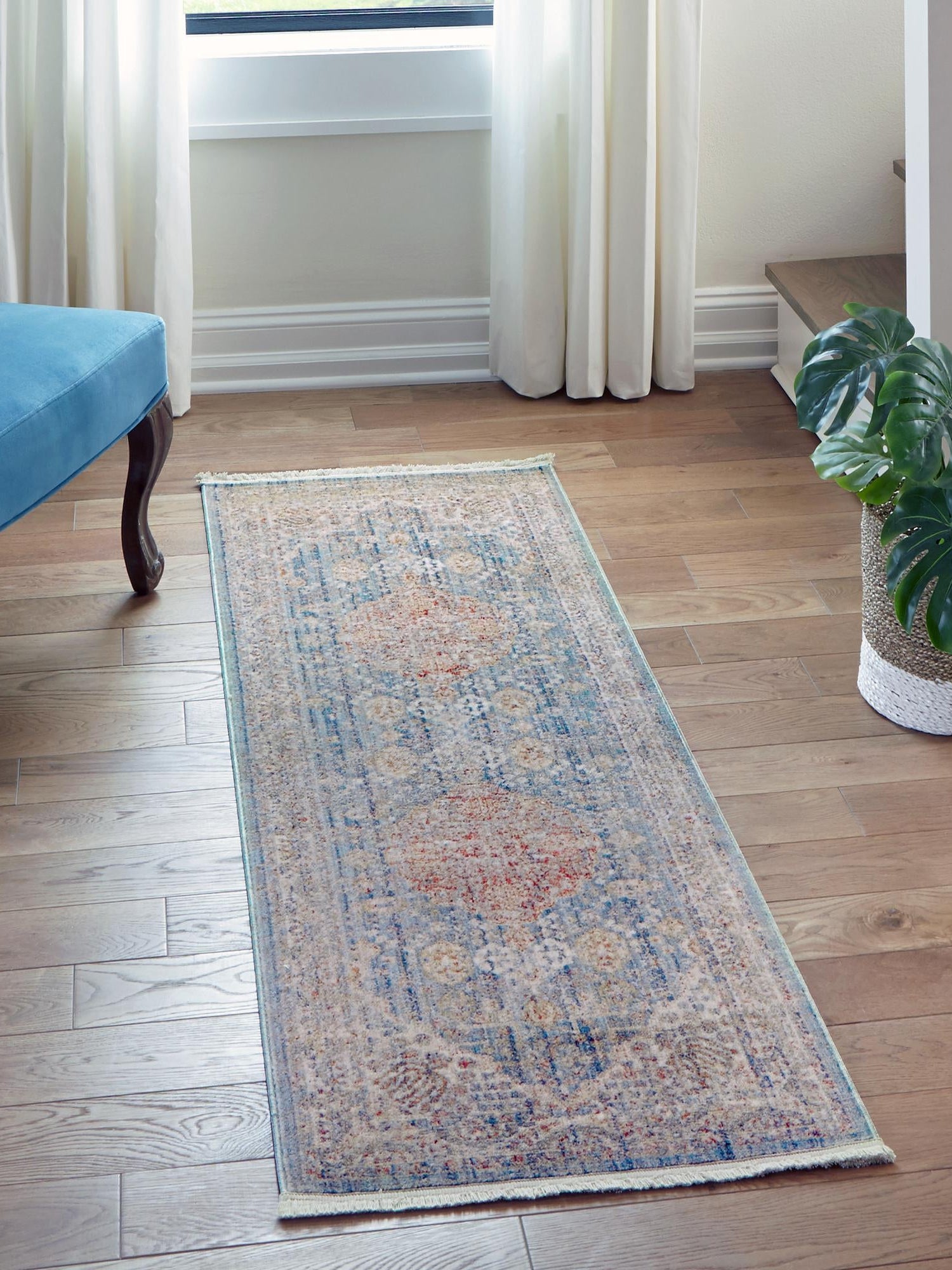 Blue 2' 7 x 10' Noble Runner Area Rug 100% Polyester Traditional Distressed Classic Contemporary Carpet for Home Decor for Sale at Rug Engine