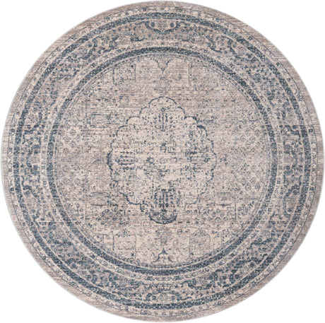 Ivory 6' x 6' Noble Round Area Rug 100% Polyester Traditional Distressed Classic Contemporary Carpet for Home Decor for Sale at Rug Engine