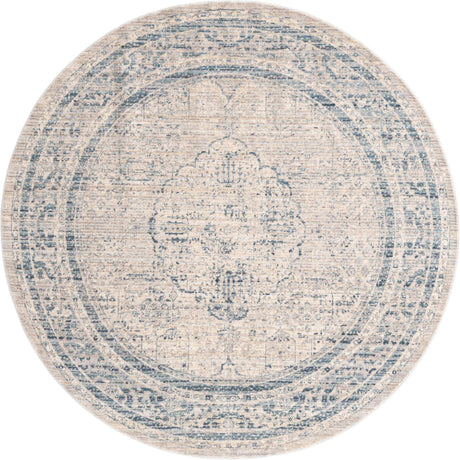 Ivory 5' 1 x 5' 1 Noble Round Area Rug 100% Polyester Traditional Distressed Classic Contemporary Carpet for Home Decor for Sale at Rug Engine