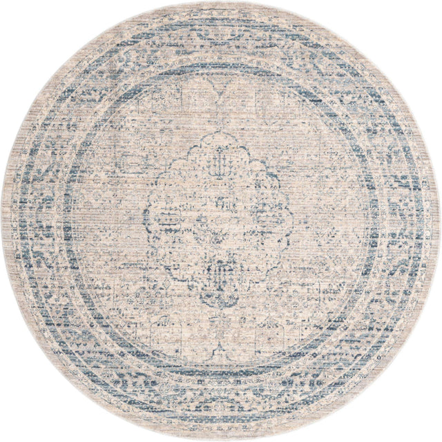 Ivory 5' 1 x 5' 1 Noble Round Area Rug 100% Polyester Traditional Distressed Classic Contemporary Carpet for Home Decor for Sale at Rug Engine