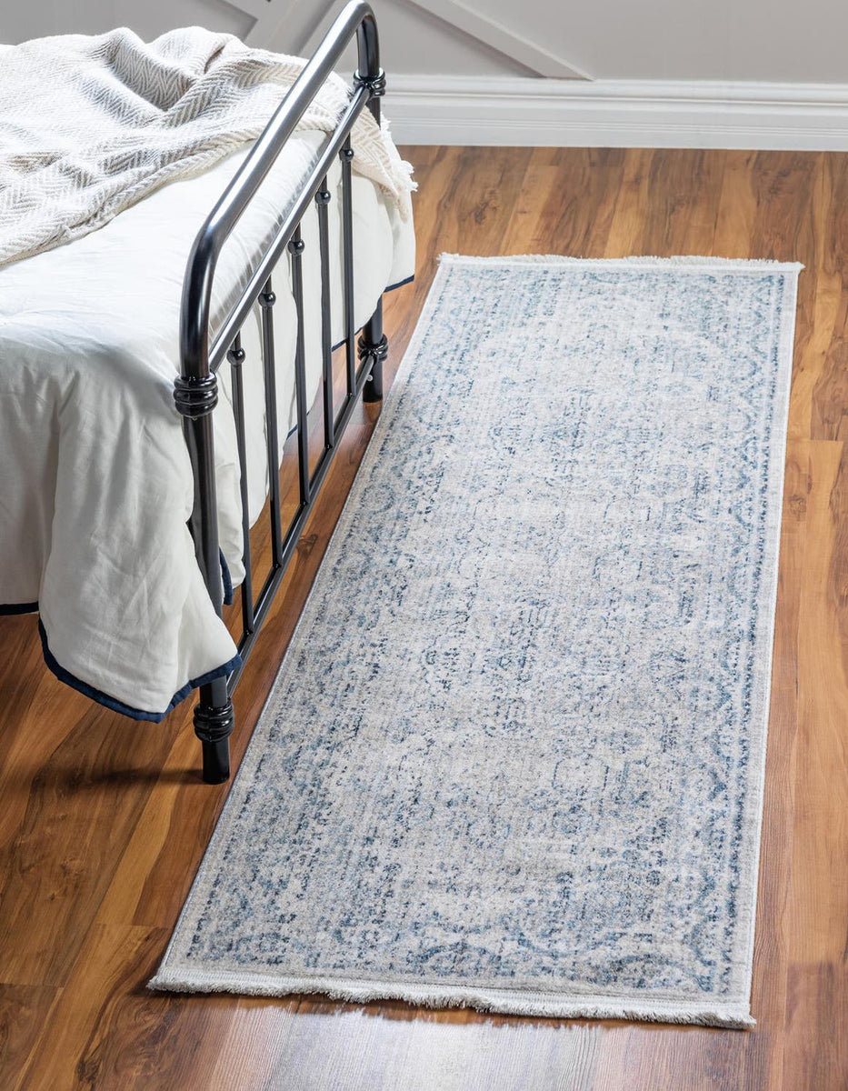 Ivory 2' 7 x 10' Noble Runner Area Rug 100% Polyester Traditional Dist ...