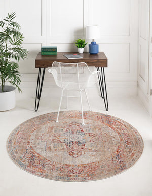 Multicolor 5' 1 x 5' 1 Noble Round Area Rug 100% Polyester Traditional Distressed Classic Contemporary Carpet for Home Decor for Sale at Rug Engine