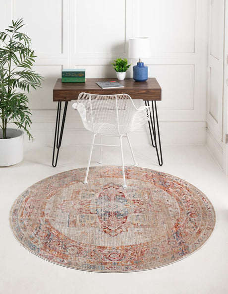 Multicolor 3' 3 x 3' 3 Noble Round Area Rug 100% Polyester Traditional Distressed Classic Contemporary Carpet for Home Decor for Sale at Rug Engine