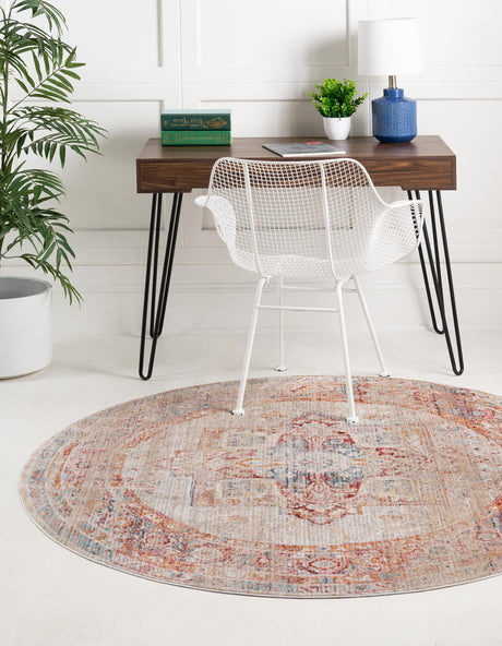 Multicolor 5' 1 x 5' 1 Noble Round Area Rug 100% Polyester Traditional Distressed Classic Contemporary Carpet for Home Decor for Sale at Rug Engine