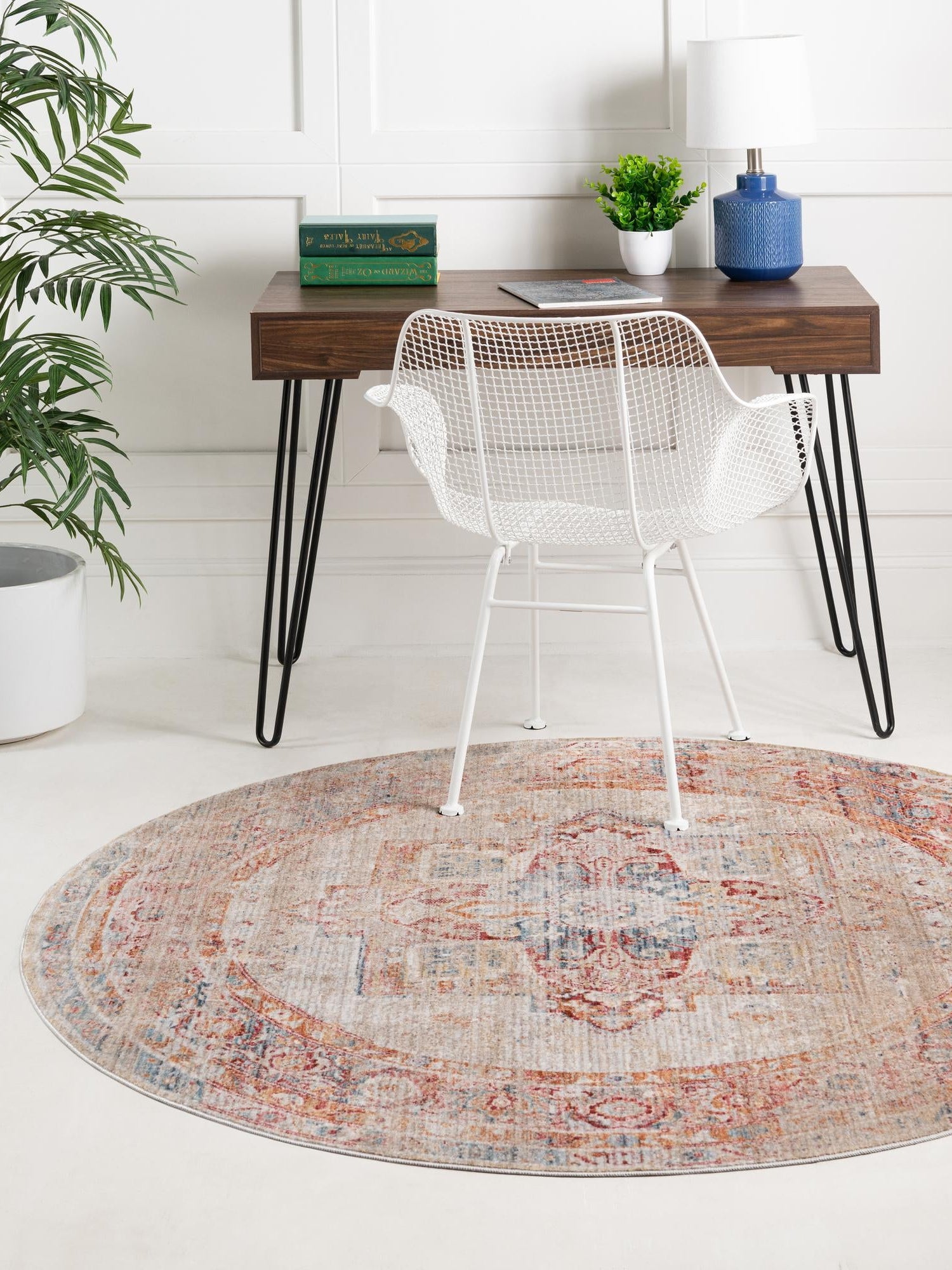 Multicolor 6' x 6' Noble Round Area Rug 100% Polyester Traditional Distressed Classic Contemporary Carpet for Home Decor for Sale at Rug Engine