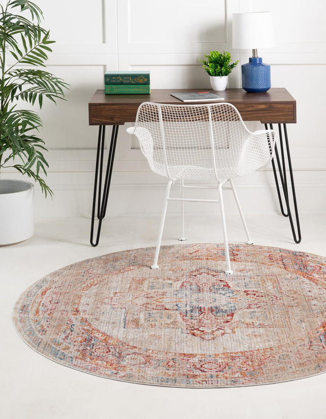 Multicolor 3' 10 x 3' 10 Noble Round Area Rug 100% Polyester Traditional Distressed Classic Contemporary Carpet for Home Decor for Sale at Rug Engine