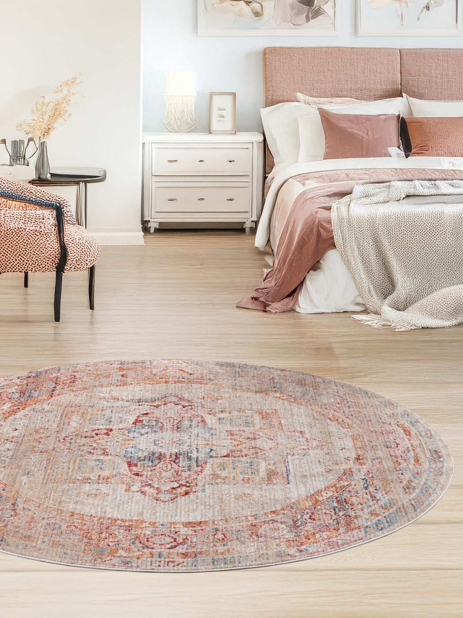 Multicolor 3' 3 x 3' 3 Noble Round Area Rug 100% Polyester Traditional Distressed Classic Contemporary Carpet for Home Decor for Sale at Rug Engine
