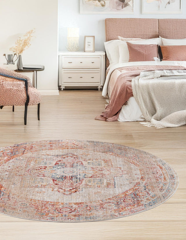 Multicolor 3' 3 x 3' 3 Noble Round Area Rug 100% Polyester Traditional Distressed Classic Contemporary Carpet for Home Decor for Sale at Rug Engine