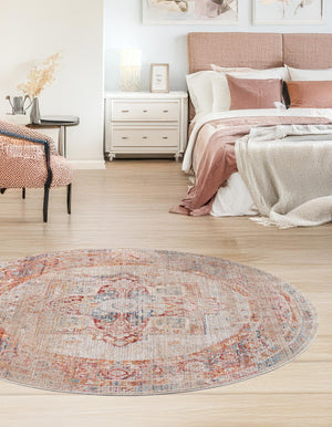 Multicolor 3' 10 x 3' 10 Noble Round Area Rug 100% Polyester Traditional Distressed Classic Contemporary Carpet for Home Decor for Sale at Rug Engine