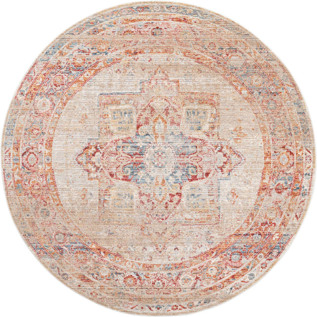 Multicolor 5' 1 x 5' 1 Noble Round Area Rug 100% Polyester Traditional Distressed Classic Contemporary Carpet for Home Decor for Sale at Rug Engine