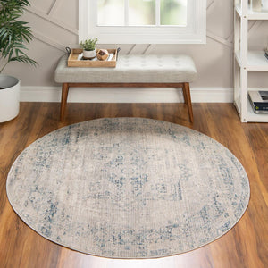 Gray 3' 10 x 3' 10 Noble Round Area Rug 100% Polyester Traditional Distressed Classic Contemporary Carpet for Home Decor for Sale at Rug Engine
