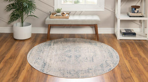 Gray 5' 1 x 5' 1 Noble Round Area Rug 100% Polyester Traditional Distressed Classic Contemporary Carpet for Home Decor for Sale at Rug Engine