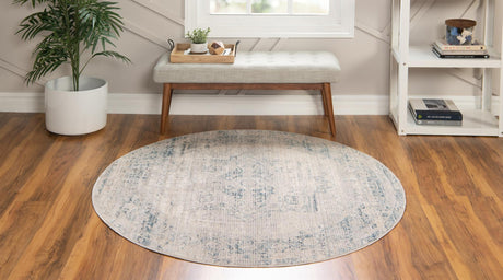Gray 5' 1 x 5' 1 Noble Round Area Rug 100% Polyester Traditional Distressed Classic Contemporary Carpet for Home Decor for Sale at Rug Engine