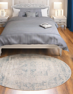 Gray 5' 1 x 5' 1 Noble Round Area Rug 100% Polyester Traditional Distressed Classic Contemporary Carpet for Home Decor for Sale at Rug Engine
