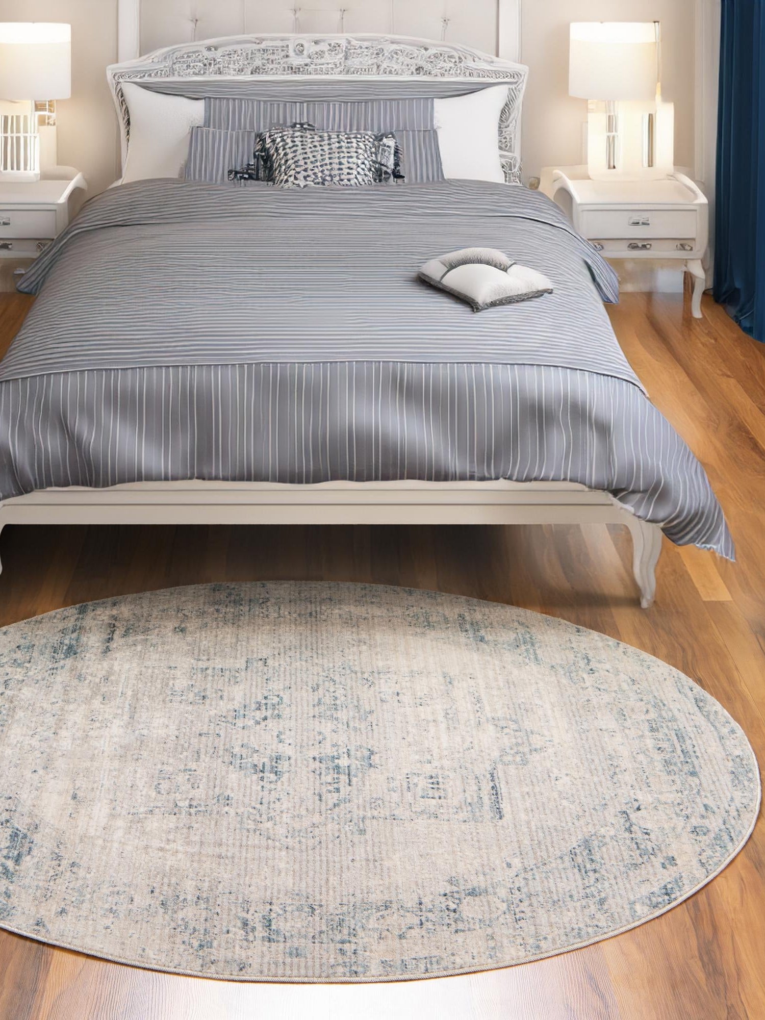 Gray 6' x 6' Noble Round Area Rug 100% Polyester Traditional Distressed Classic Contemporary Carpet for Home Decor for Sale at Rug Engine