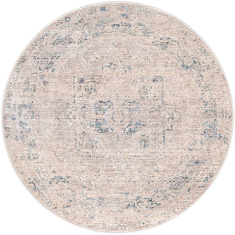 Gray 3' 10 x 3' 10 Noble Round Area Rug 100% Polyester Traditional Distressed Classic Contemporary Carpet for Home Decor for Sale at Rug Engine