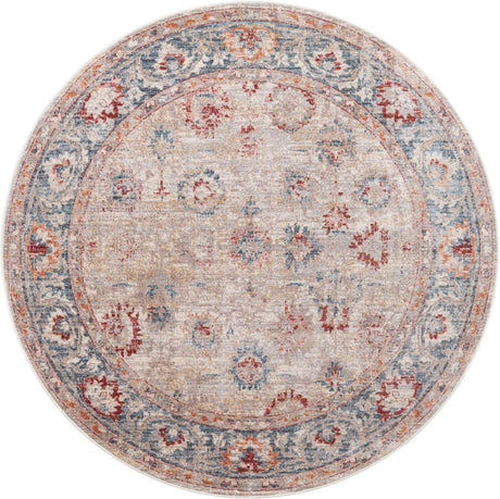 Ivory 6' x 6' Noble Round Area Rug 100% Polyester Traditional Distressed Classic Contemporary Carpet for Home Decor for Sale at Rug Engine