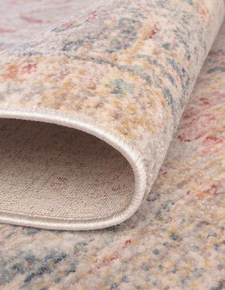 Ivory 5' 1 x 5' 1 Noble Round Area Rug 100% Polyester Traditional Distressed Classic Contemporary Carpet for Home Decor for Sale at Rug Engine