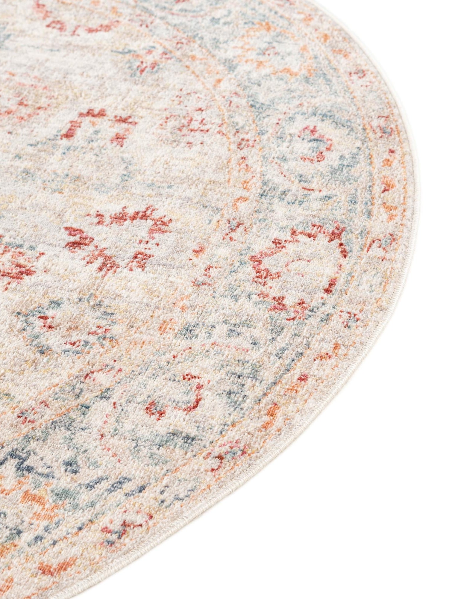 Ivory 5' 1 x 5' 1 Noble Round Area Rug 100% Polyester Traditional Distressed Classic Contemporary Carpet for Home Decor for Sale at Rug Engine