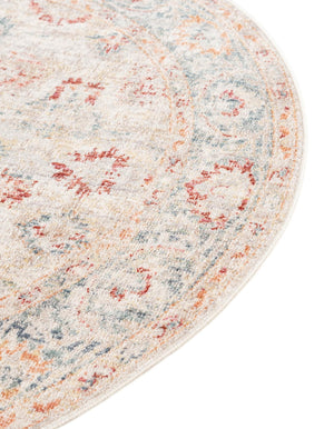 Ivory 5' 1 x 5' 1 Noble Round Area Rug 100% Polyester Traditional Distressed Classic Contemporary Carpet for Home Decor for Sale at Rug Engine