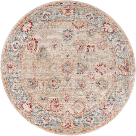 Ivory 5' 1 x 5' 1 Noble Round Area Rug 100% Polyester Traditional Distressed Classic Contemporary Carpet for Home Decor for Sale at Rug Engine