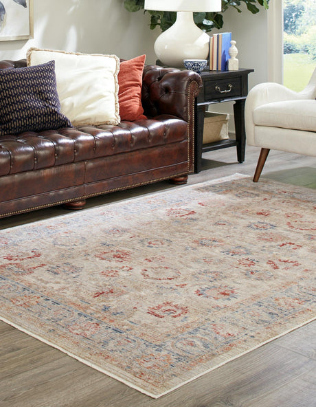 Ivory 4' 1 x 5' 7 Noble Rectangle Area Rug 100% Polyester Traditional Distressed Classic Contemporary Carpet for Home Decor for Sale at Rug Engine