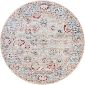 Ivory 3' 10 x 3' 10 Noble Round Area Rug 100% Polyester Traditional Distressed Classic Contemporary Carpet for Home Decor for Sale at Rug Engine