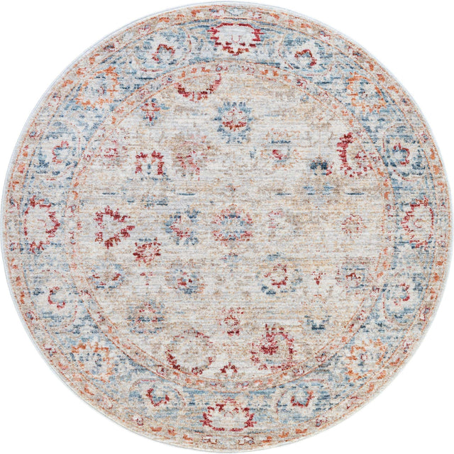 Ivory 3' 10 x 3' 10 Noble Round Area Rug 100% Polyester Traditional Distressed Classic Contemporary Carpet for Home Decor for Sale at Rug Engine