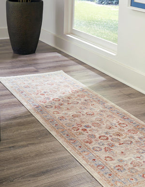 Ivory 2' 7 x 10' Noble Runner Area Rug 100% Polyester Traditional Distressed Classic Contemporary Carpet for Home Decor for Sale at Rug Engine