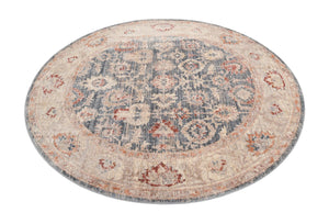 Blue 6' x 6' Noble Round Area Rug 100% Polyester Traditional Distressed Classic Contemporary Carpet for Home Decor for Sale at Rug Engine
