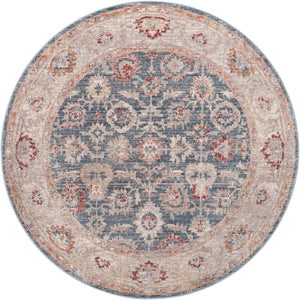 Blue 6' x 6' Noble Round Area Rug 100% Polyester Traditional Distressed Classic Contemporary Carpet for Home Decor for Sale at Rug Engine