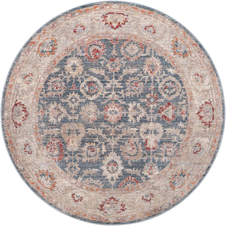 Blue 6' x 6' Noble Round Area Rug 100% Polyester Traditional Distressed Classic Contemporary Carpet for Home Decor for Sale at Rug Engine