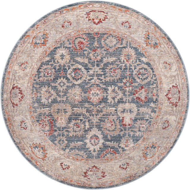 Blue 6' x 6' Noble Round Area Rug 100% Polyester Traditional Distressed Classic Contemporary Carpet for Home Decor for Sale at Rug Engine