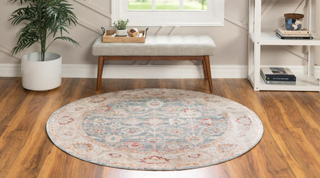 Blue 3' 10 x 3' 10 Noble Round Area Rug 100% Polyester Traditional Distressed Classic Contemporary Carpet for Home Decor for Sale at Rug Engine