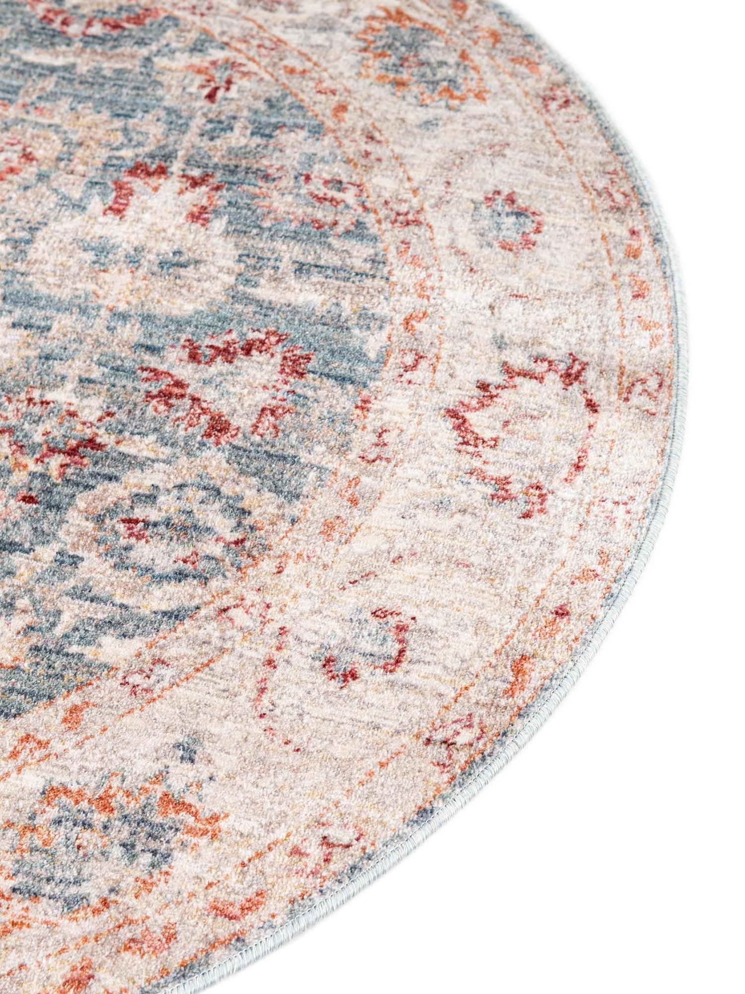 Blue 3' 10 x 3' 10 Noble Round Area Rug 100% Polyester Traditional Distressed Classic Contemporary Carpet for Home Decor for Sale at Rug Engine
