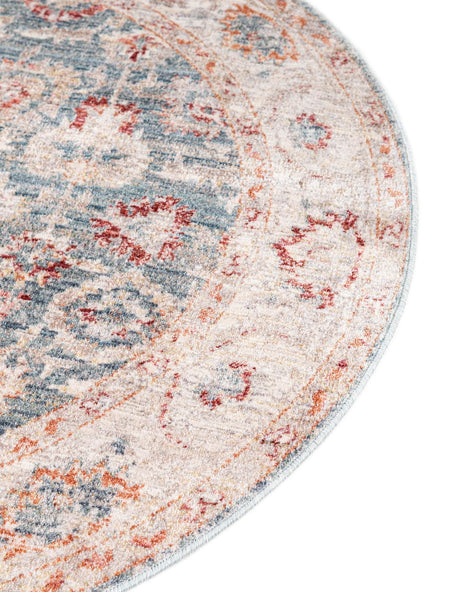 Blue 5' 1 x 5' 1 Noble Round Area Rug 100% Polyester Traditional Distressed Classic Contemporary Carpet for Home Decor for Sale at Rug Engine