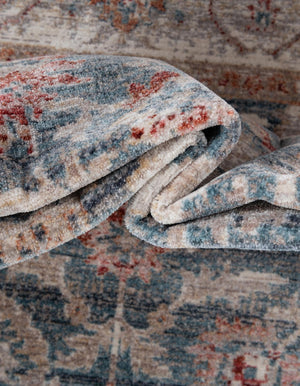 Blue 3' 10 x 3' 10 Noble Round Area Rug 100% Polyester Traditional Distressed Classic Contemporary Carpet for Home Decor for Sale at Rug Engine