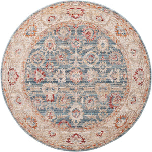 Blue 5' 1 x 5' 1 Noble Round Area Rug 100% Polyester Traditional Distressed Classic Contemporary Carpet for Home Decor for Sale at Rug Engine