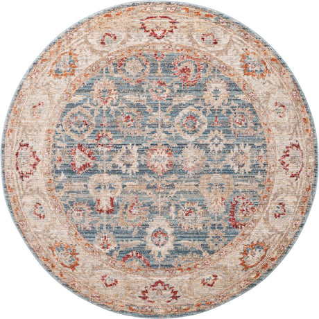 Blue 5' 1 x 5' 1 Noble Round Area Rug 100% Polyester Traditional Distressed Classic Contemporary Carpet for Home Decor for Sale at Rug Engine