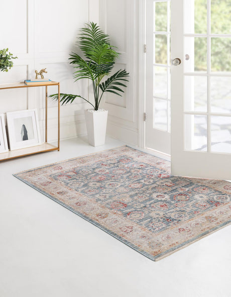 Blue 2' 2 x 3' 1 Noble Rectangle Area Rug 100% Polyester Traditional Distressed Classic Contemporary Carpet for Home Decor for Sale at Rug Engine