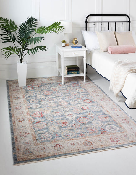 Blue 2' 2 x 3' 1 Noble Rectangle Area Rug 100% Polyester Traditional Distressed Classic Contemporary Carpet for Home Decor for Sale at Rug Engine