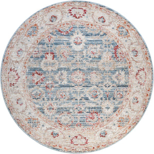 Blue 3' 10 x 3' 10 Noble Round Area Rug 100% Polyester Traditional Distressed Classic Contemporary Carpet for Home Decor for Sale at Rug Engine
