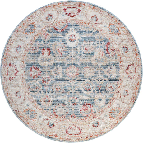Blue 3' 10 x 3' 10 Noble Round Area Rug 100% Polyester Traditional Distressed Classic Contemporary Carpet for Home Decor for Sale at Rug Engine