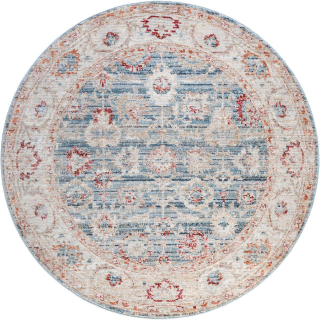 Blue 3' 10 x 3' 10 Noble Round Area Rug 100% Polyester Traditional Distressed Classic Contemporary Carpet for Home Decor for Sale at Rug Engine