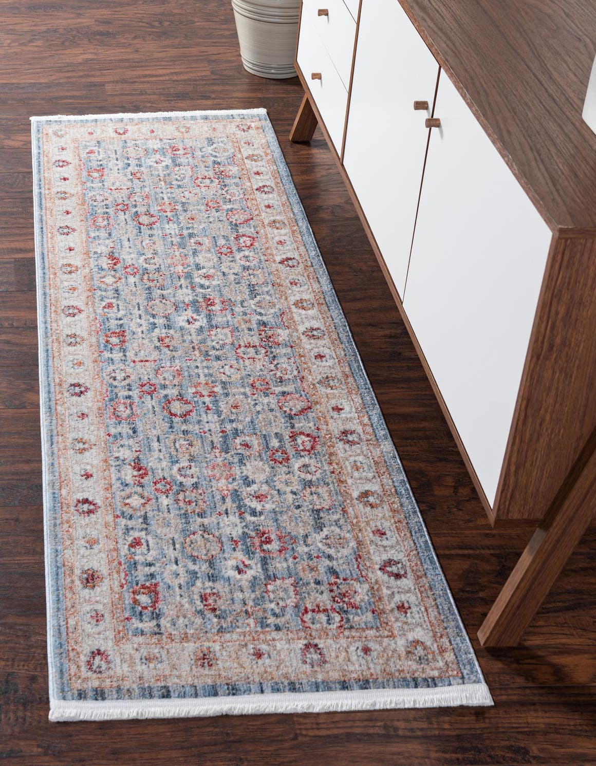 Blue 2' 7 x 10' Noble Runner Area Rug 100% Polyester Traditional Distressed Classic Contemporary Carpet for Home Decor for Sale at Rug Engine