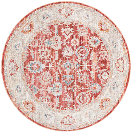 Red 6' x 6' Noble Round Area Rug 100% Polyester Traditional Distressed Classic Contemporary Carpet for Home Decor for Sale at Rug Engine