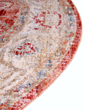 Red 5' 1 x 5' 1 Noble Round Area Rug 100% Polyester Traditional Distressed Classic Contemporary Carpet for Home Decor for Sale at Rug Engine