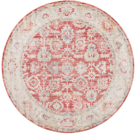 Red 5' 1 x 5' 1 Noble Round Area Rug 100% Polyester Traditional Distressed Classic Contemporary Carpet for Home Decor for Sale at Rug Engine